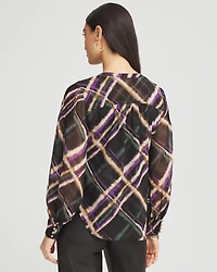 Plaid Pintuck Sleeve Blouse