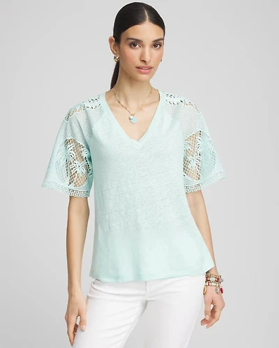 Linen Crochet Lace Short Sleeve Tee