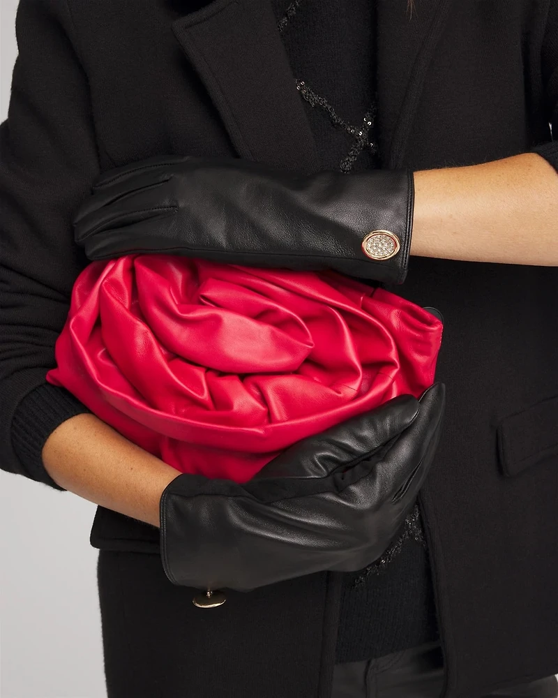 Leather Button Detail Gloves