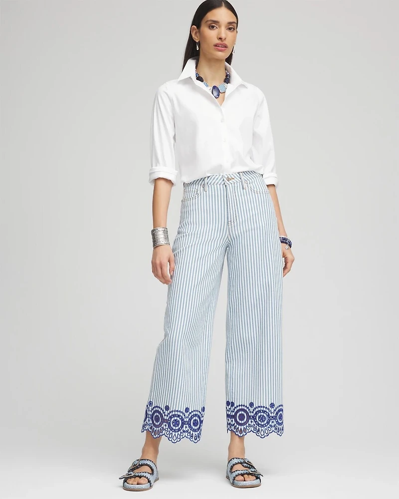 Eyelet High-Rise Wide Cropped Jeans