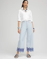 Eyelet High-Rise Wide Cropped Jeans