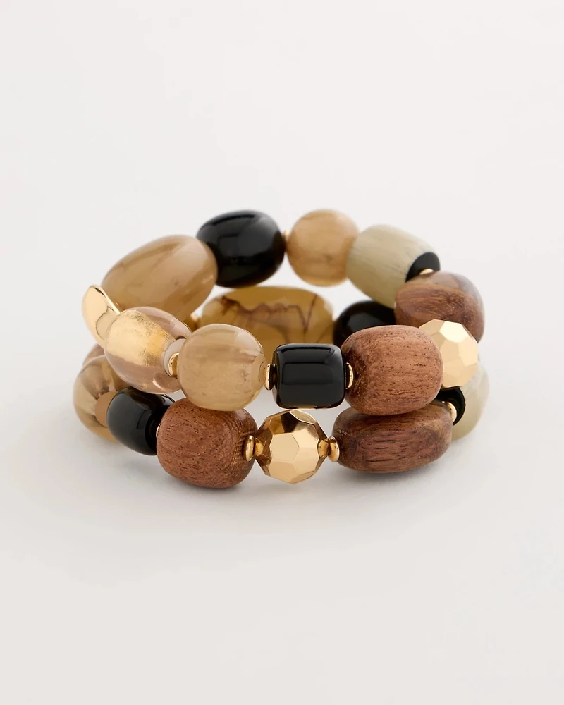 Stretch Set of Two Neutral Beaded Bracelets