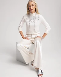 Embellished Mockneck Pullover Sweater