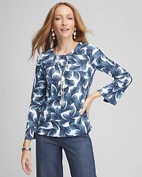 Ribbed Ruched-Neck Top