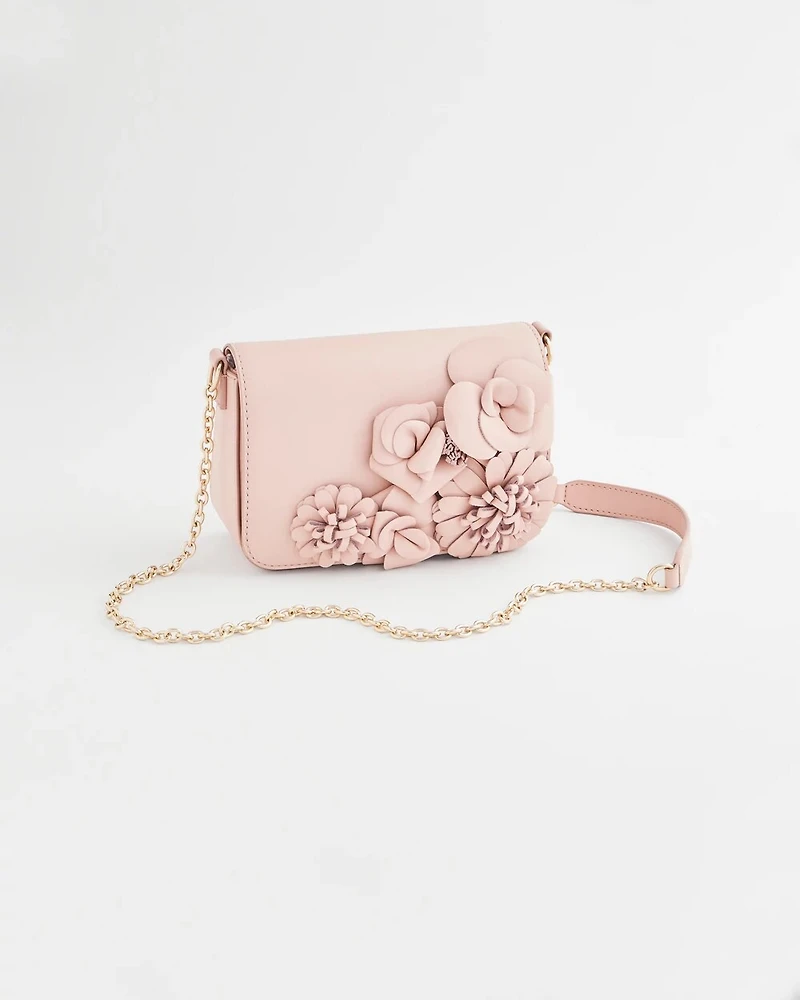 Floral Appliqué Leather Crossbody Bag