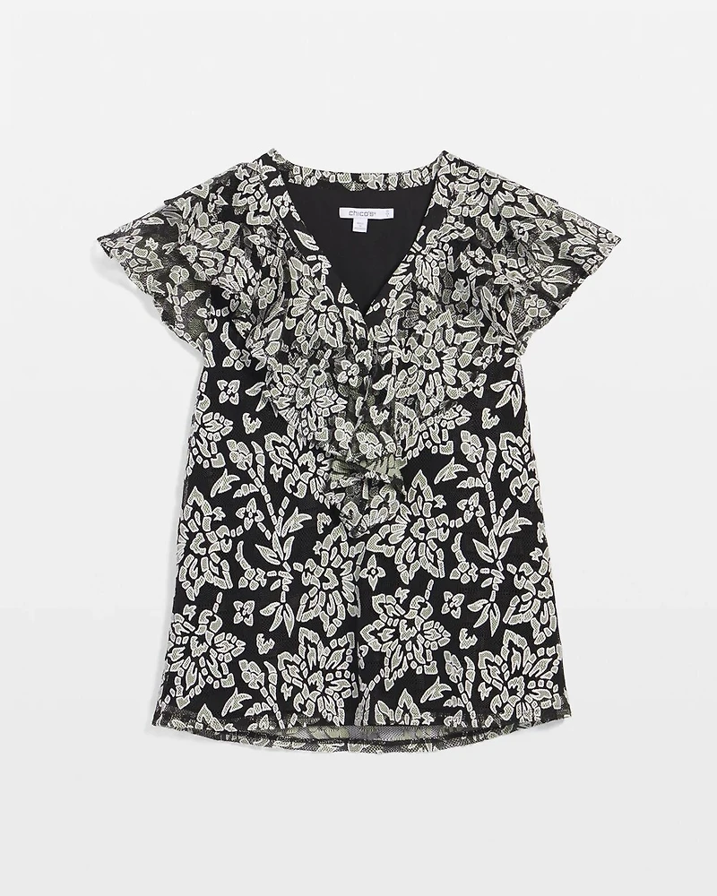 Lace Floral-Burnout Henley Tee