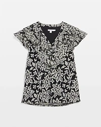 Lace Floral-Burnout Henley Tee