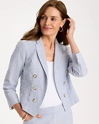 Seersucker Striped Cropped Blazer