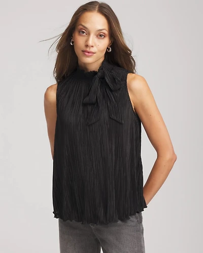 Pleated Smocked Tie-Neck Top