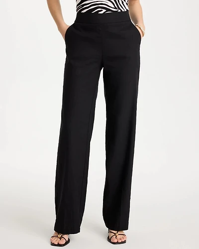 Petite Pull-On Wide-Leg Linen Pants