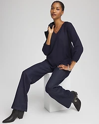 Textured Raglan V-Neck Top