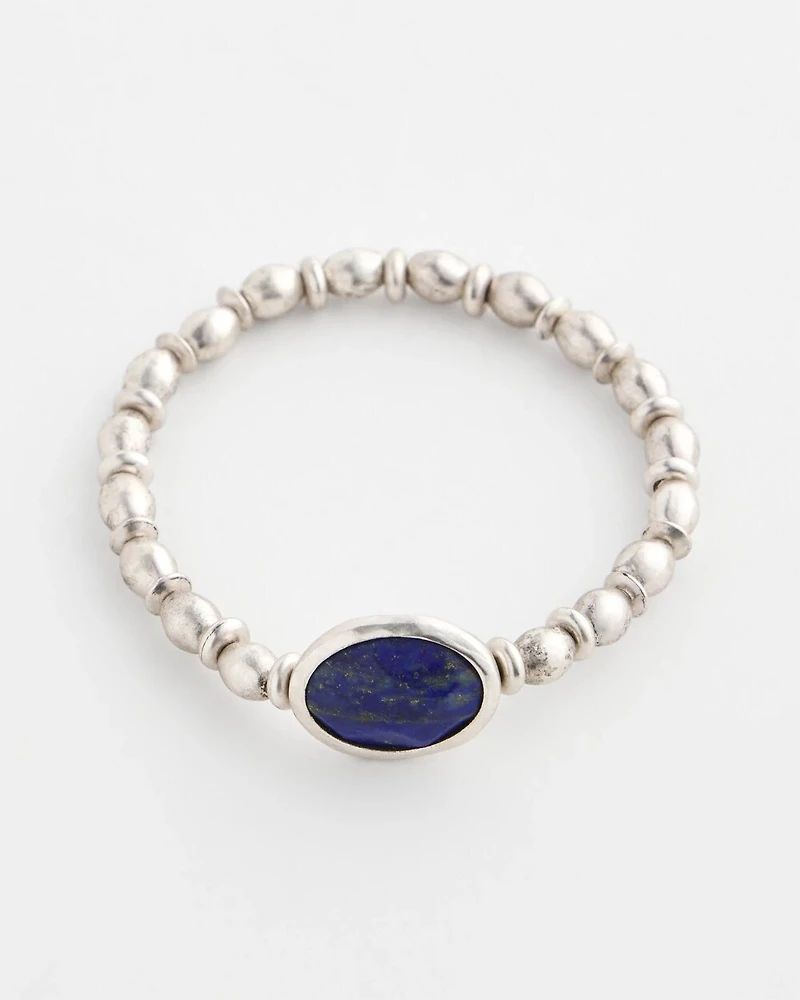 Silver Tone Agate Stretch Bracelet