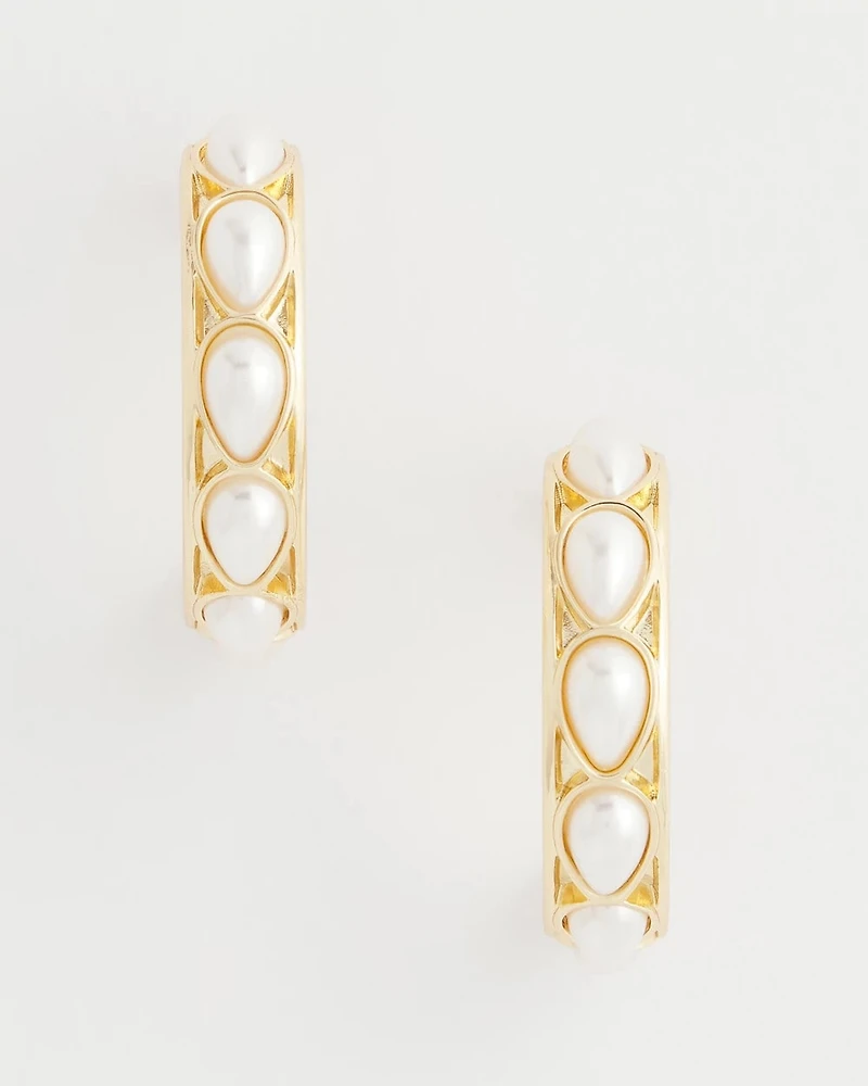 No Droop® Faux Pearl Hoop Earrings