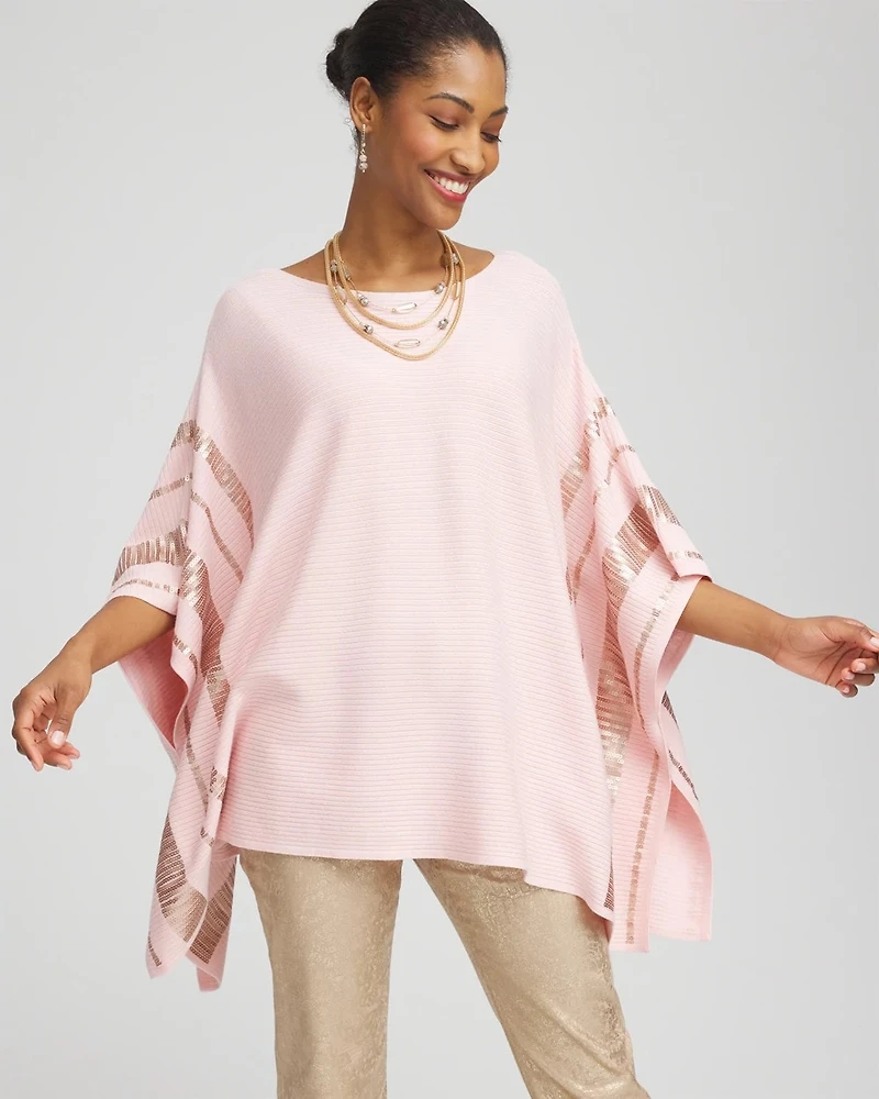 Sequin Striped Sweater Poncho