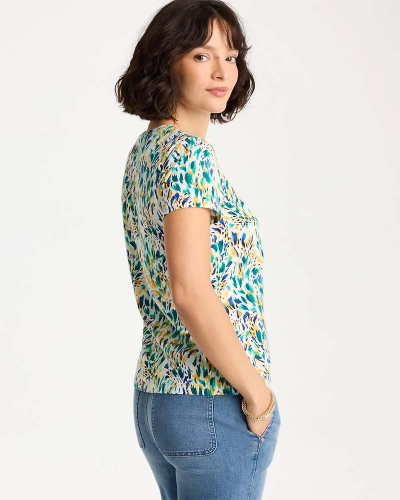 Printed Cotton Stretch Cap-Sleeve Tee