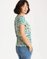 Printed Cotton Stretch Cap-Sleeve Tee