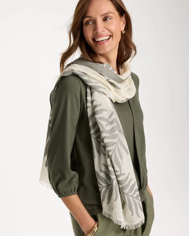 Palm Embroidered Oblong Scarf