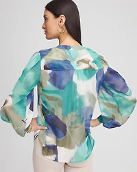 Collarless Long-Sleeved Blouse