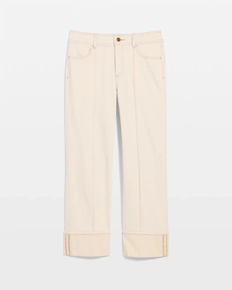 Pintuck Cuffed Cropped Jeans