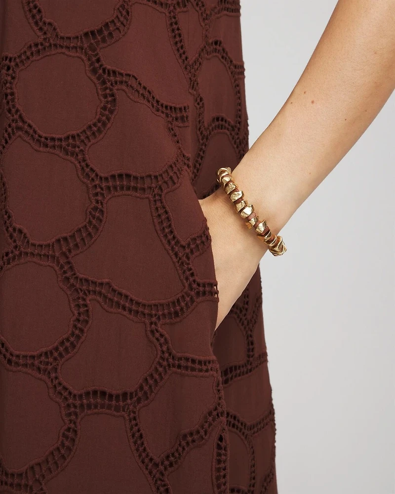 Walnut-Wood-Motif Goldtone Beaded Bracelet