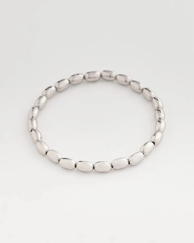 Silvertone Oval Beaded Stretch Bracelet