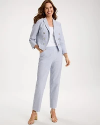 Striped Seersucker Straight Ankle Pants