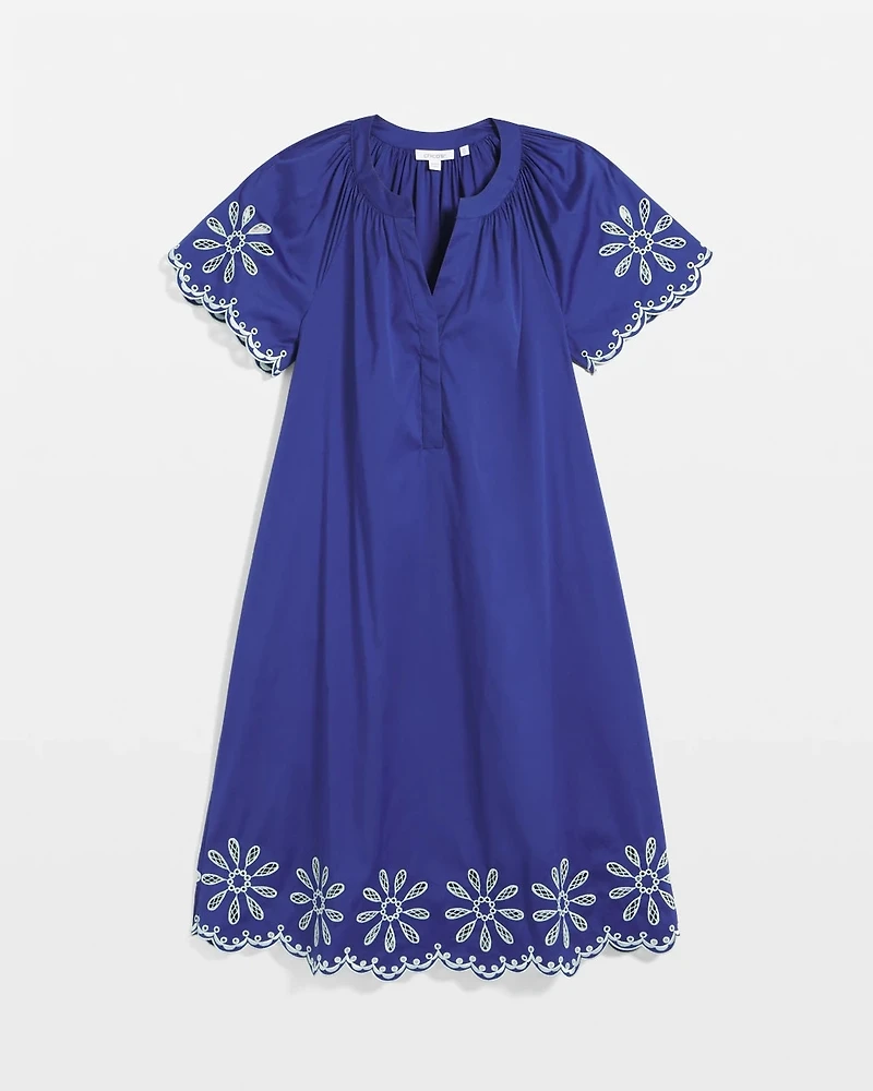 Embroidered Poplin Popover Dress