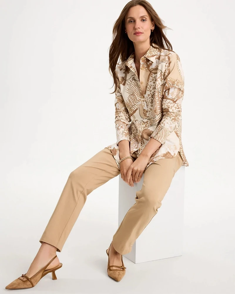 No Iron™ Stretch Neutral Luxe Printed Shirt