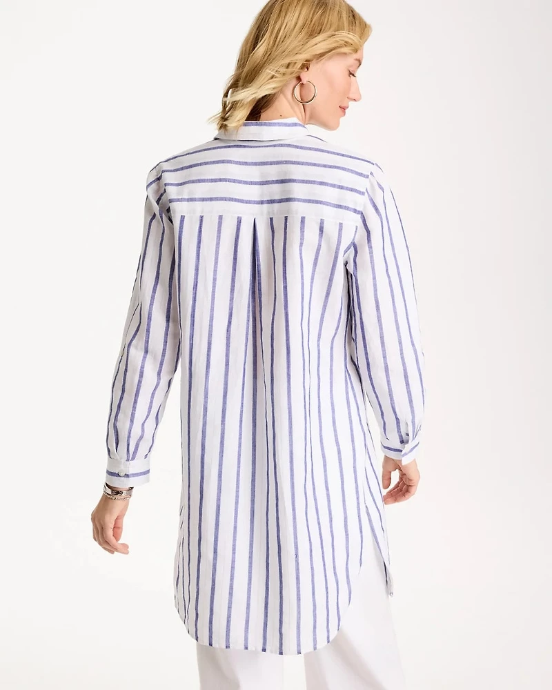 Linen Metallic Striped Duster Shirt