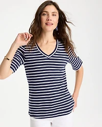 Pima Striped Elbow Sleeve Tee