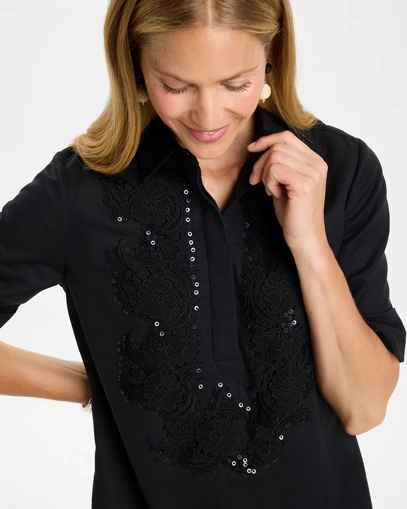 Embellished Linen Popover Dress