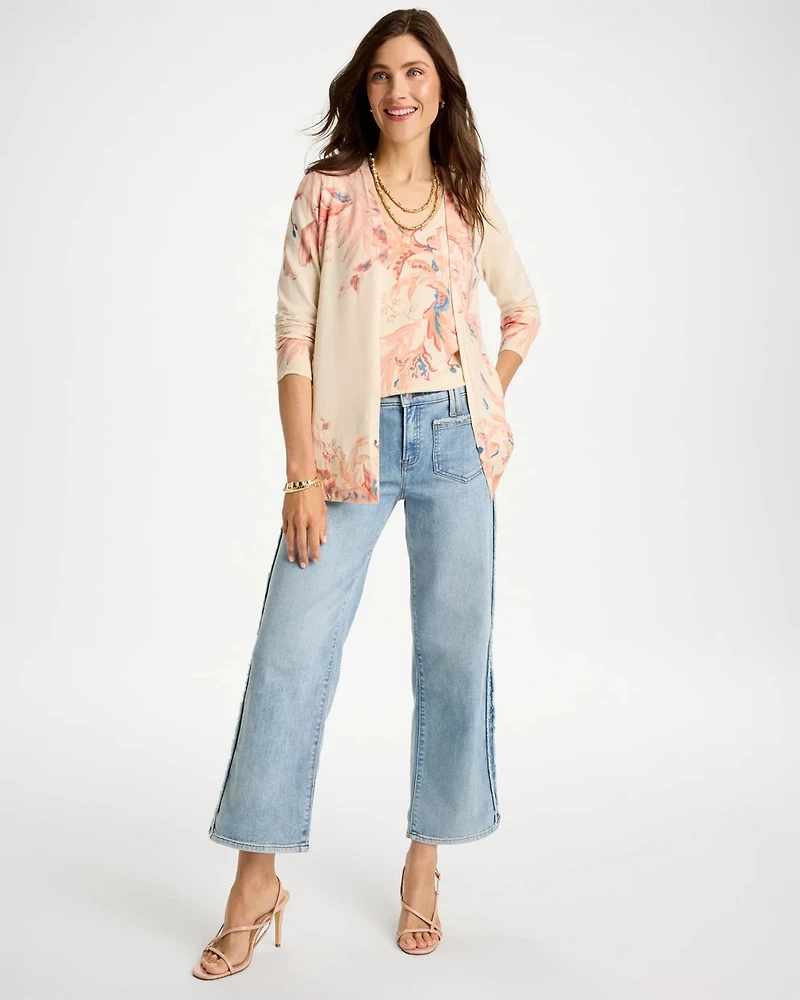 Frayed Contrast Girlfriend Wide Crop Jeans