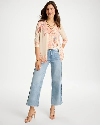Frayed Contrast Girlfriend Wide Crop Jeans