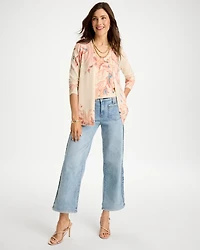 Frayed Contrast Girlfriend Wide Crop Jeans