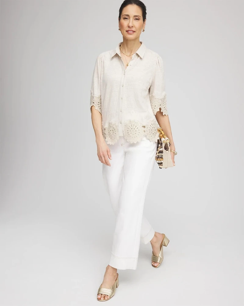 Crochet Trim Linen Shirt