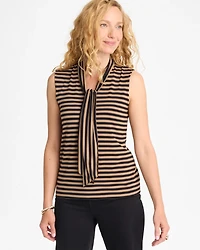 Soft Stretch Tie Neck Striped Tank