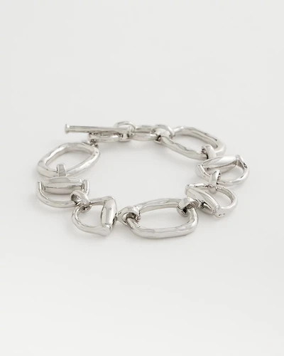 Silvertone Open Link Toggle Bracelet