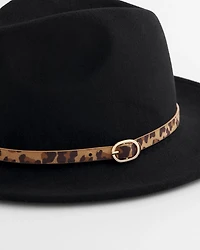 Animal-Print-Trim Wool Felt Fedora Hat
