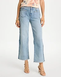 Frayed Contrast Girlfriend Wide Crop Jeans