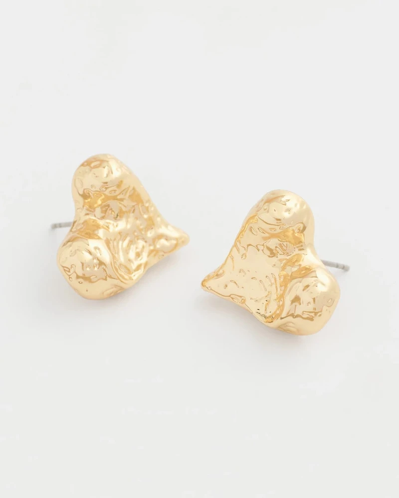 Golden Heart Stud Earrings