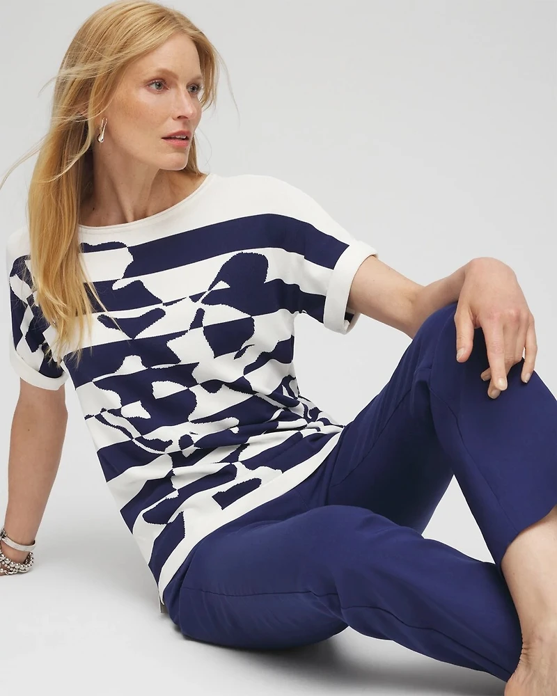 Floral Stripe Intarsia Pullover Sweater