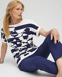 Floral Stripe Intarsia Pullover Sweater