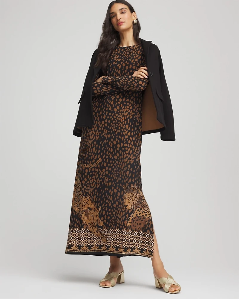 Cheetah-Print Boatneck Column Dress