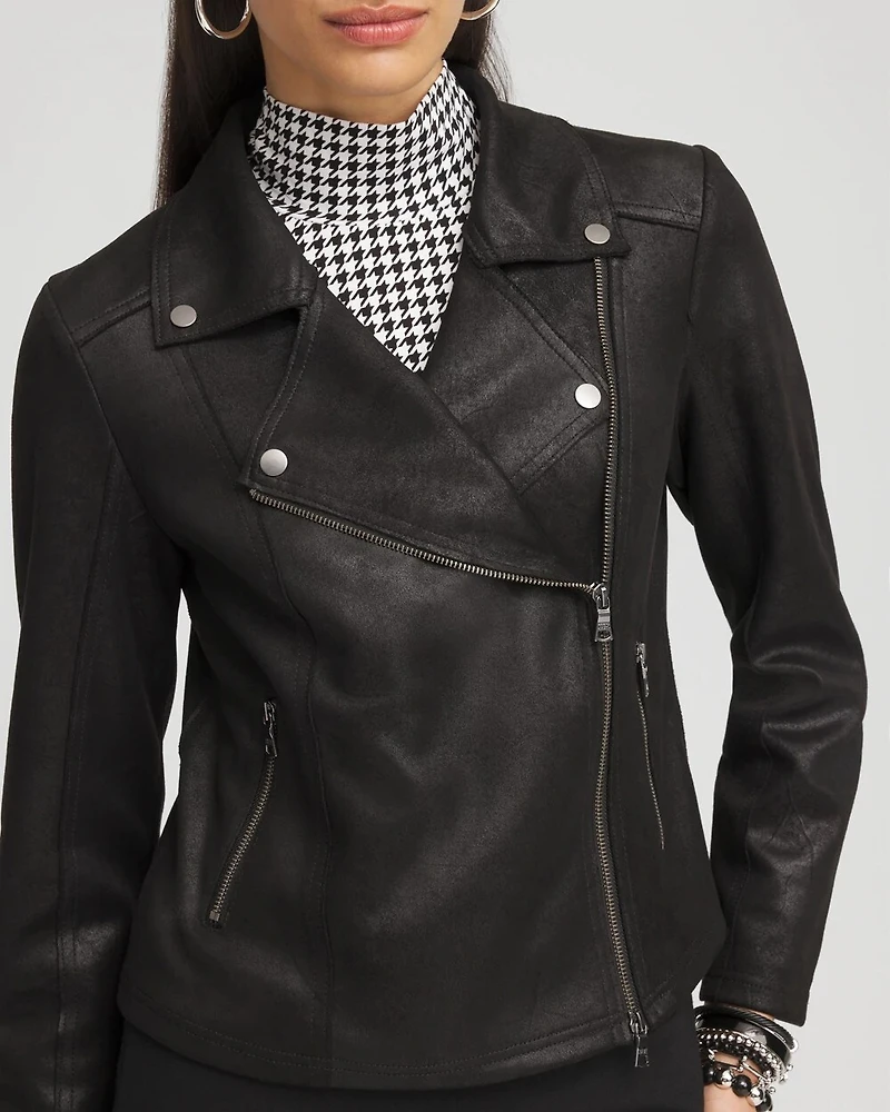 Stretch Faux Suede Moto Jacket