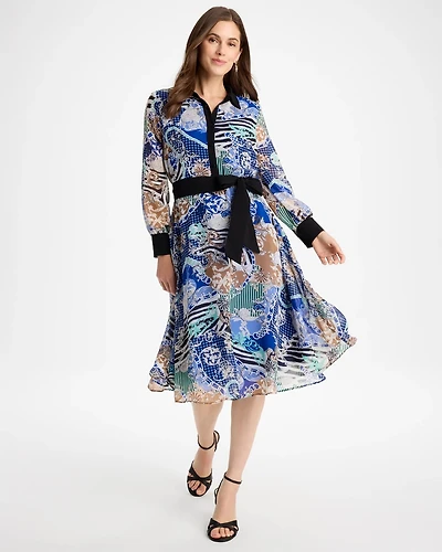 Mixed Print Belted Dress