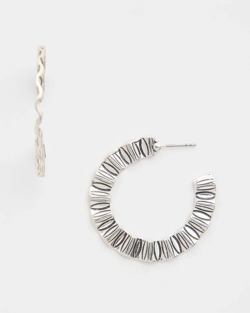 Crinkled Silvertone Hoop Earrings