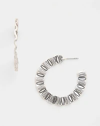 Crinkled Silvertone Hoop Earrings