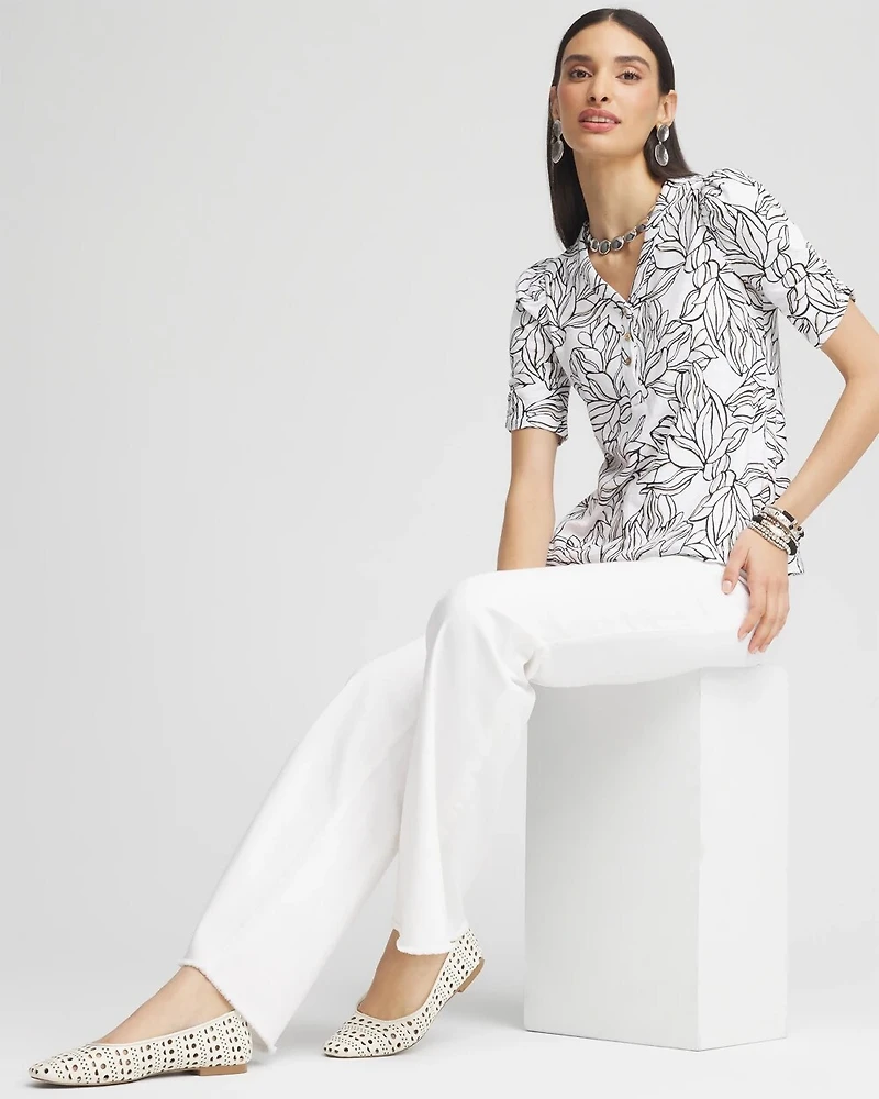 Floral Slub Split Neck Henley Tee