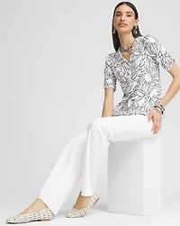 Floral Slub Split Neck Henley Tee