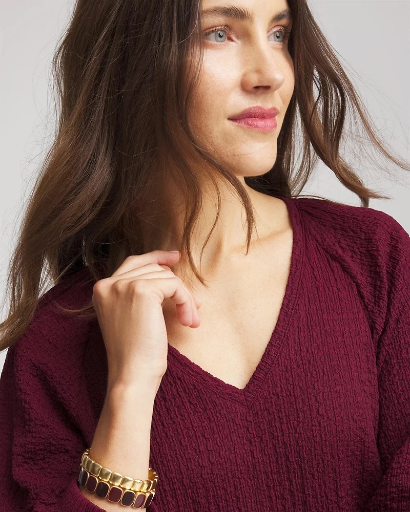 Textured Raglan V-Neck Top